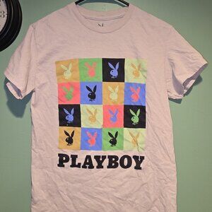 Playboy T-Shirt Men’s Small Pink Multicolor Bunny Logo Graphic Tee
